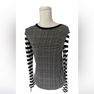 Michael Kors Black and White Patterned Long Sleeve Top